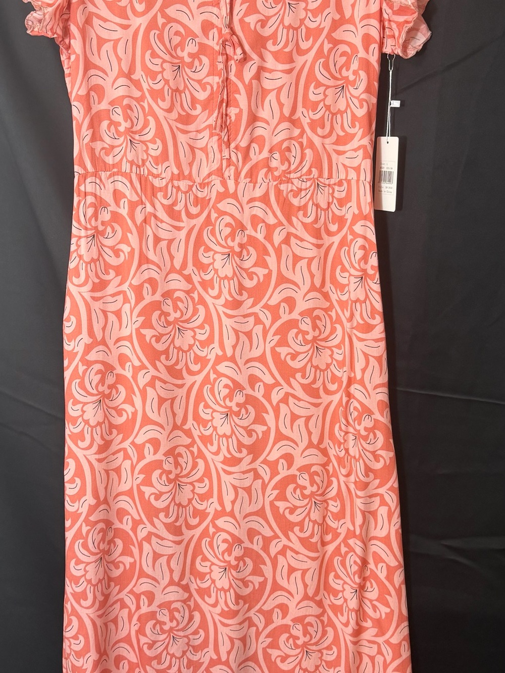 Women's Coral Pink Maxi Dress with Swirl Floral Print